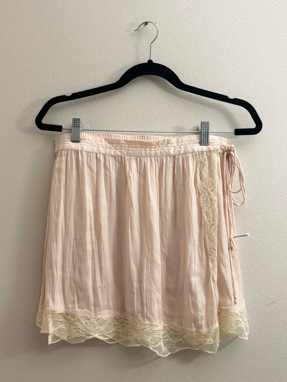 Free People Tied Half Slip Wrap Lace Mini Skirt Pink Polka Dot - Picture 7 of 11